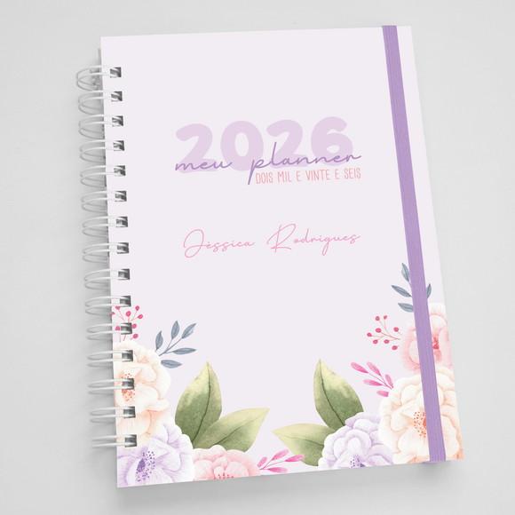 Planner A5 Personalizado Floral Lilás