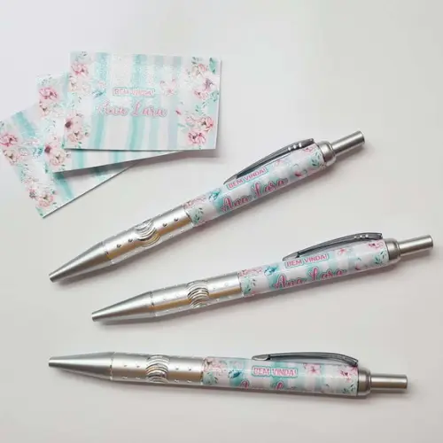 Caneta Plástica Prata Retrátil - Personalizavél