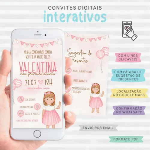 Convite Digital Interativo Menina
