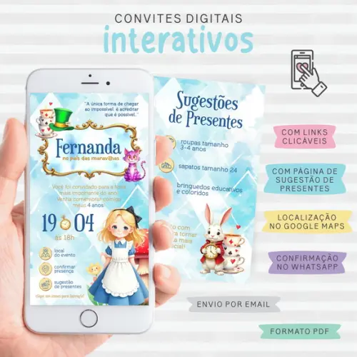 Convite Digital Interativo Alice no País das Maravilhas