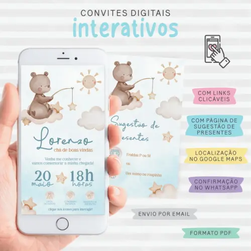Convite Digital Interativo Ursinho