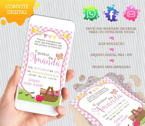 Convite digital Picnic Menina