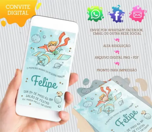 Convite digital Pequeno Príncipe Aquarela