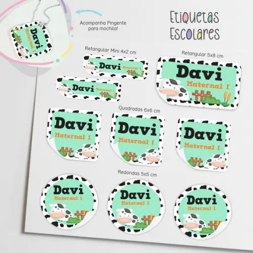 Kit 100 Etiquetas Escolares - Fazendinha