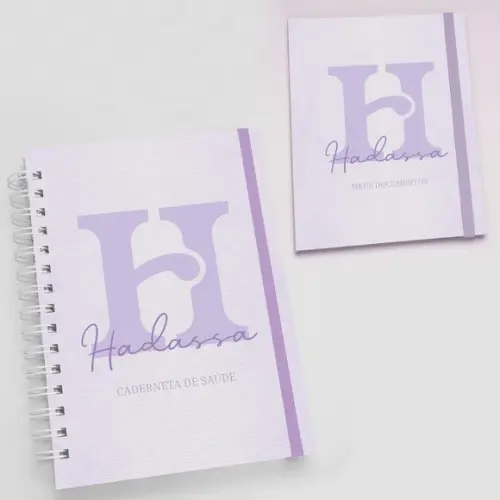 Kit Caderneta de Vacinas + Porta Documentos Linho Lilás