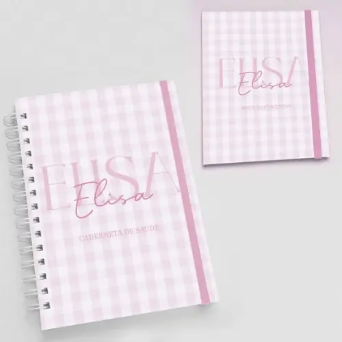 Kit Caderneta de Vacinas + Porta Documentos Xadrez Rosa