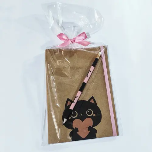 Kit com Bloquinho A5 Brochura + Lápis + Embalagem