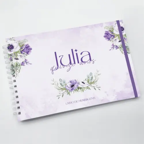 Livro de Mensagens Grande - 15 Anos - Floral Lilás