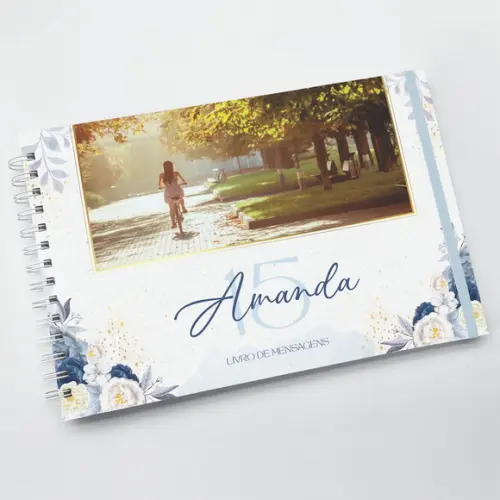 Livro de Mensagens Grande - 15 Anos - Floral Azul