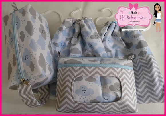 Kit 2 Saquinhos Roupa Suja/limpa + 2 Necessaires Bebê/box