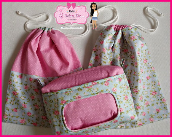 Kit 2 Saquinhos Roupa Suja/limpa + Necessaire Bebê