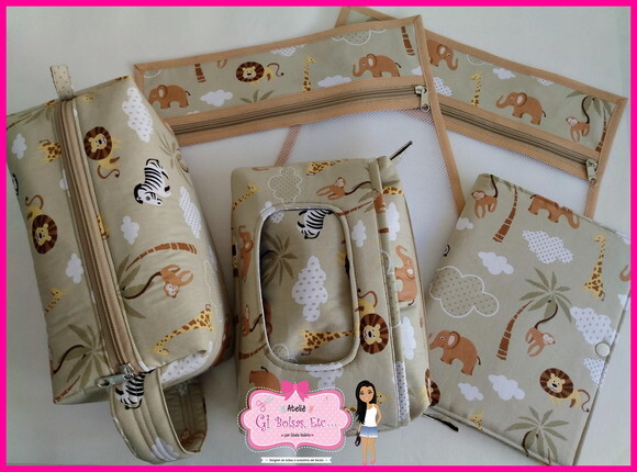 Kit 5 Peças - Necessaires Bebê + Capa Caderneta + Saquinhos