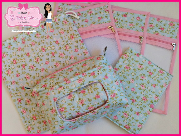 Kit Necessaire Bebê + Capa Caderneta + Saquinhos