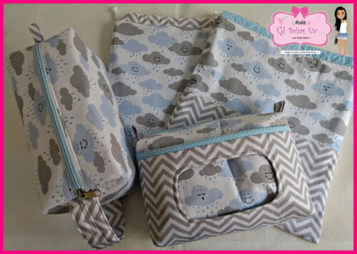 Kit 2 Saquinhos Roupa Suja/limpa + 2 Necessaires Bebê/box
