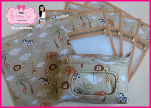 Kit 4 Saquinhos Filó + 1 Roupa Suja + Necessaire do Bebê