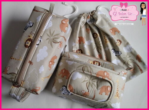 Kit Necessaire Bebê + Saquinho Roupa + Box Extra G