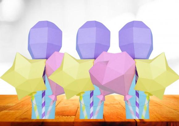 Arquivo Digital Silhouette Estrela, Balão e Coração Low Poly
