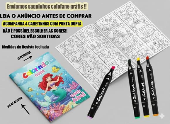 Revista de Colorir + Canetinha Dupla Ponta Ariel, a Pequena