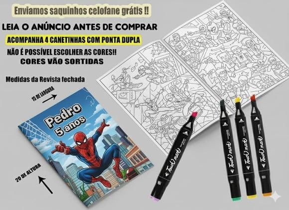 Revista de Colorir + Canetinha Dupla Ponta Homem Aranha