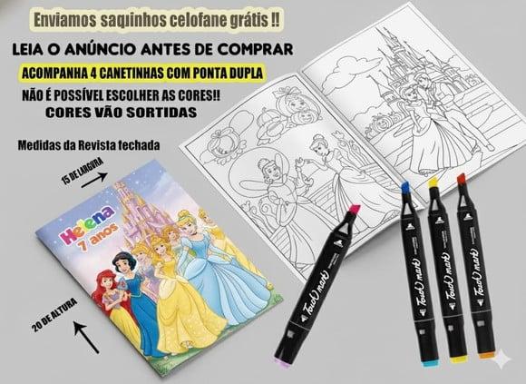 Revista de Colorir + Canetinha Dupla Ponta Princesas Disney