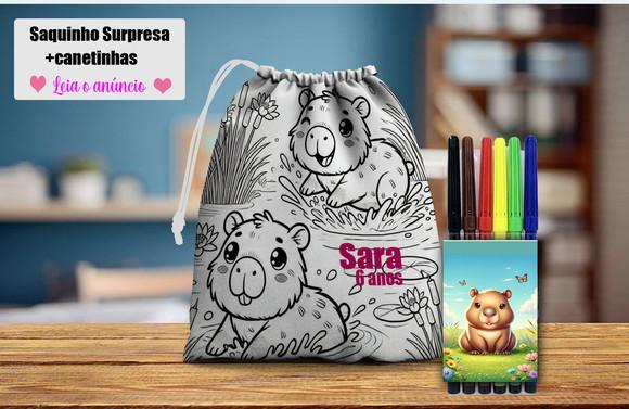 Saquinho Surpresa Pinte e Lave + Canetinhas Capivara