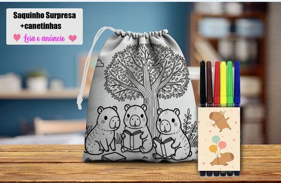 Saquinho Surpresa Pinte e Lave + Canetinhas Capivara