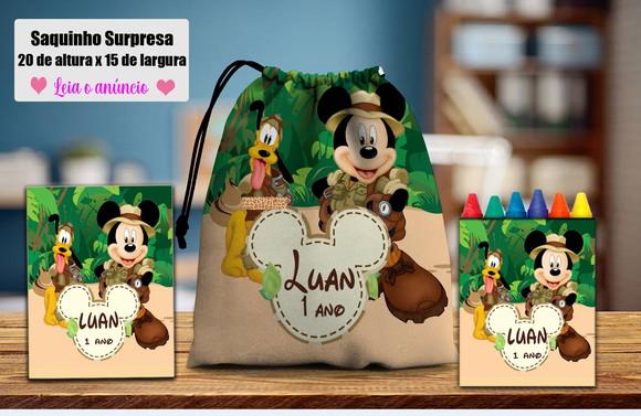 Saquinho Surpresa+mini Livreto com Giz de Cera Mickey Safari