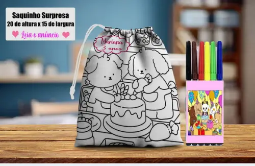 Kit Saquinho Colorir +canetinhas do Bobbie Goods