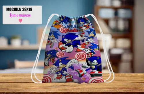 Mochila Sacolinha Personalizada do Sonic