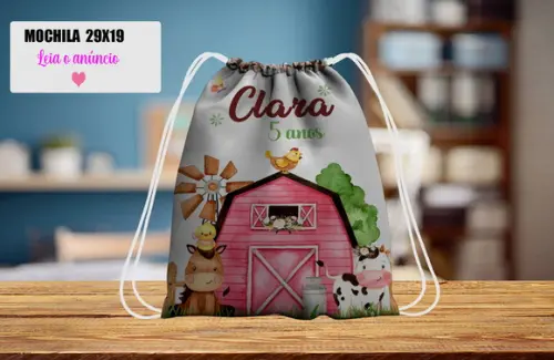 Mochilinha Personalizada Fazendinha Rosa