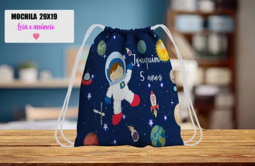 Mochilinha Saquinho Lembrancinha Personalizada do Astronauta