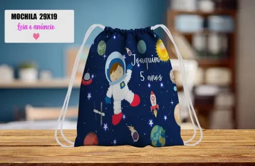 Mochilinha Saquinho Lembrancinha Personalizada do Astronauta