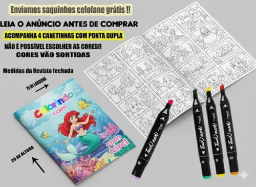 Revista de Colorir + Canetinha Dupla Ponta Ariel, a Pequena
