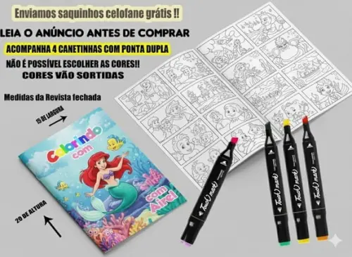 Revista de Colorir + Canetinha Dupla Ponta Ariel, a Pequena