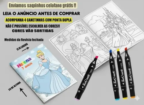 Revista de Colorir + Canetinha Dupla Ponta Cinderela