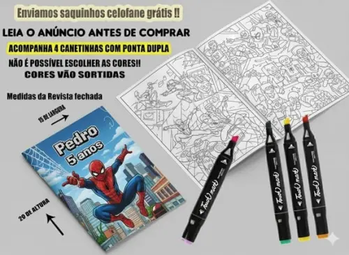 Revista de Colorir + Canetinha Dupla Ponta Homem Aranha