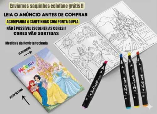 Revista de Colorir + Canetinha Dupla Ponta Princesas Disney