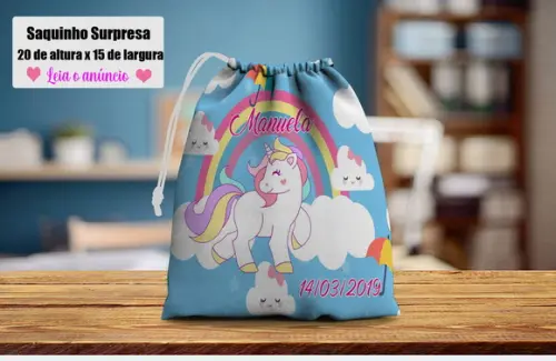 Saquinho de Lembrancinha Surpresa Personalizado do Unicornio