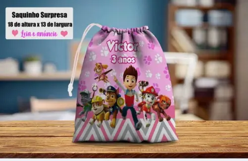 Saquinho Personalizado da Patrulha Canina Menina Rosa