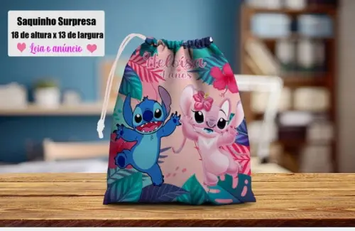 Saquinho Sacolinha Surpresa Stitch e Agel Lembrancinhas