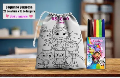 Saquinho Surpresa Colorir+canetinha da Casa Magica da Gabby