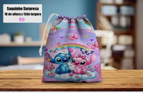 Saquinho Surpresa Lembrancinhas do Stitch e Agel Borboletas