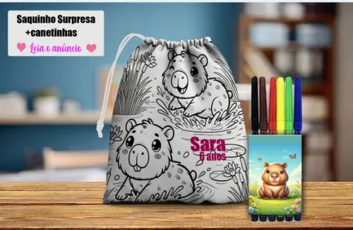 Saquinho Surpresa Pinte e Lave + Canetinhas Capivara