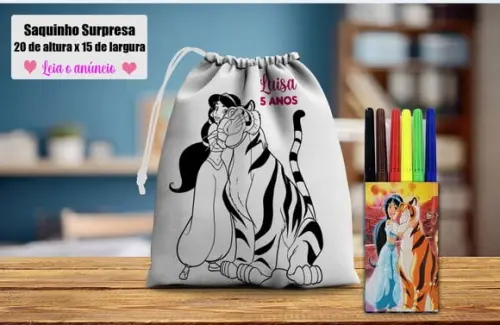 Saquinho Surpresa Pinte e Lave+canetinhas Princesa Jasmine