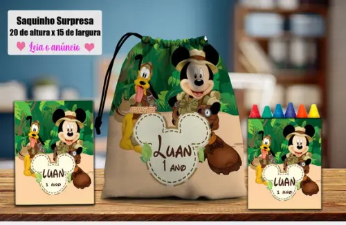Saquinho Surpresa+mini Livreto com Giz de Cera Mickey Safari