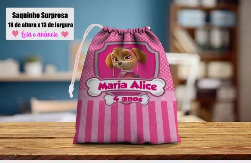 Saquinhos Personalizados Skye Patrulha Canina Rosa