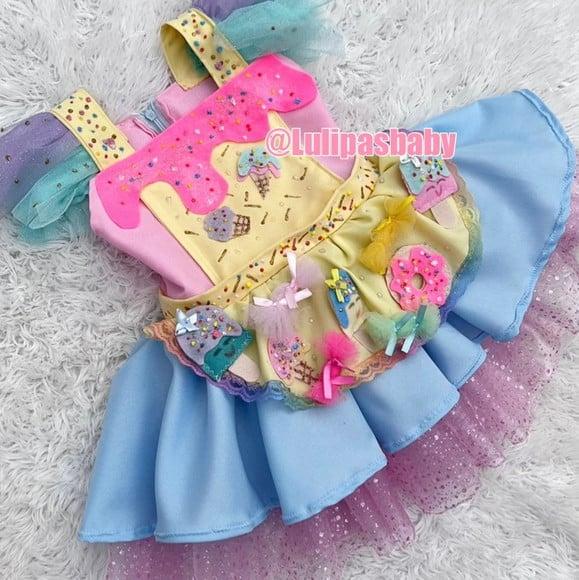 Vestido Doce Donuts Guloseimas Candy Color Infantil