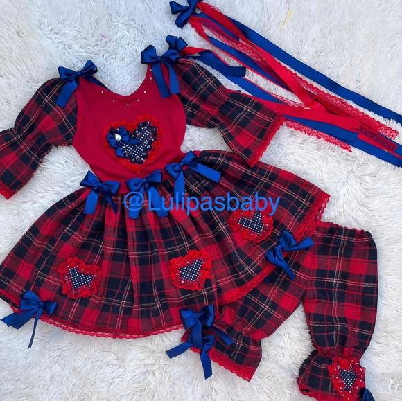 Vestido Infantil Junino Xadrez Vermelho