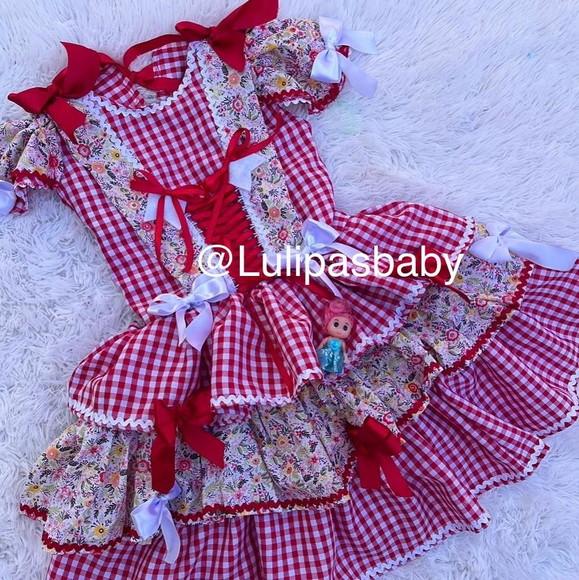 Vestido Junino Infantil Xadrez Vermelho