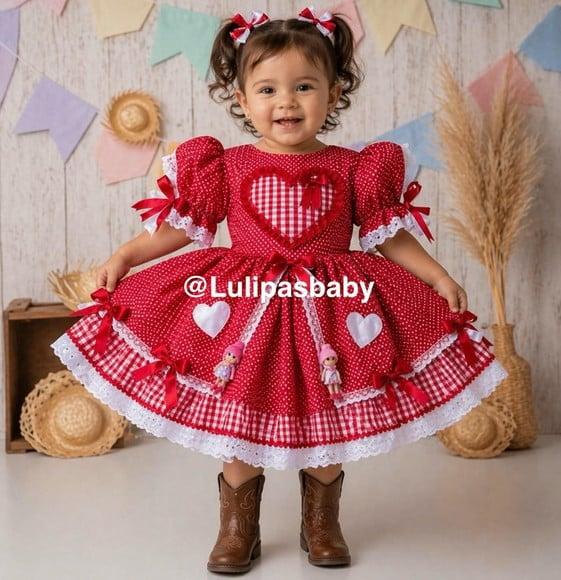 Vestido Junino, Vestido Caipira Vermelho Infantil